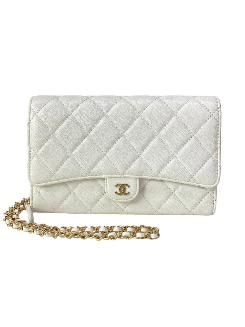 Chanel Wallet Quilted White Chain Shoulder Bag